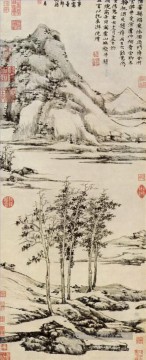  encre - arbres dans une vallée de la rivière en y Shan 1371 vieille encre de Chine